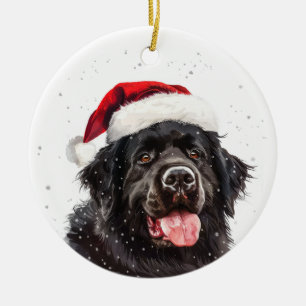 Adorno De Cerámica Perro Feliz de Terranova Navidad Personalizado