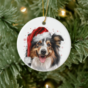 Adorno De Cerámica Perro Feliz Sheltie Navidad Personalizado
