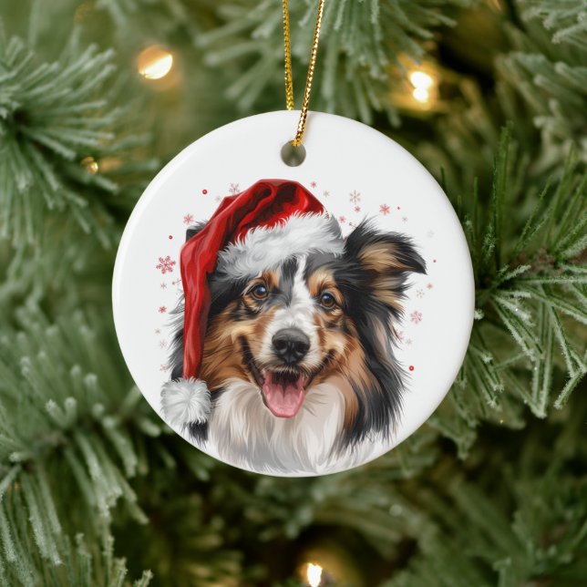 Adorno De Cerámica Perro Feliz Sheltie Navidad Personalizado (Árbol)