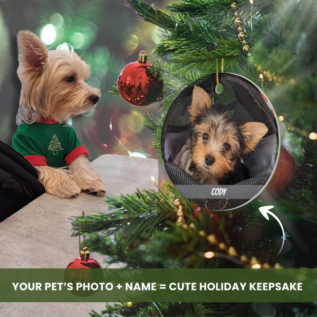Adorno De Cerámica Perro fotográfico Mascota o nombre del Mascota del (Cute Custom Pet Dog or Cat Photo with Personalized Pet Name Holiday Christmas Ceramic Ornament .)