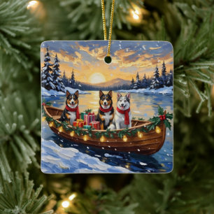 Adorno De Cerámica Perro Ganadero Australiano Barco De Navidad Fiesta