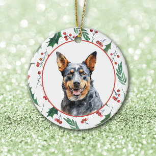 Adorno De Cerámica Perro Ganadero Australiano Red Berry Holly Border