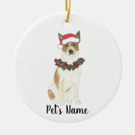 Adorno De Cerámica Perro Ganadero Rojo y Blanco Heeler Navidad