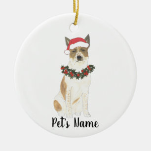 Adorno De Cerámica Perro Ganadero Rojo y Blanco Heeler Navidad