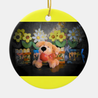 Adorno De Cerámica Perro/gato y flores