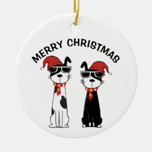 Adorno De Cerámica Perro genial Feliz Navidad