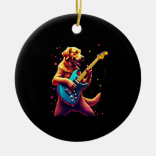 Adorno De Cerámica Perro Golden Retriever tocando Rock con Guitarra E