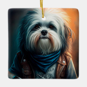 Adorno De Cerámica Perro haitiano en pintura digital para bicicletas