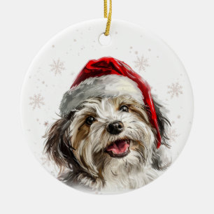 Adorno De Cerámica Perro Havanés Feliz Navidad Personalizada