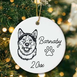Adorno De Cerámica Perro Husky Siberiano Arte de Línea con Nombre Per