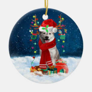 Adorno De Cerámica Perro Husky siberiano con regalos de Navidades