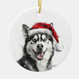 Adorno De Cerámica Perro Husky Siberiano Navidad Personalizada
