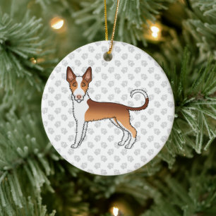 Adorno De Cerámica Perro Ibizan Hound de Pelo Rizado Rojo y Blanco &