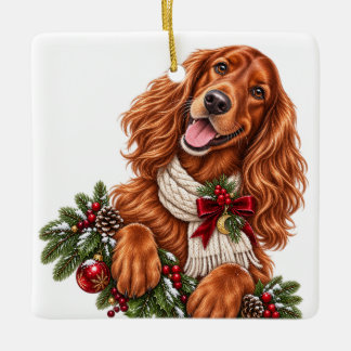 ADORNO DE CERÁMICA PERRO IRLANDÉS CREADOR DE NAVIDAD ADORABLE