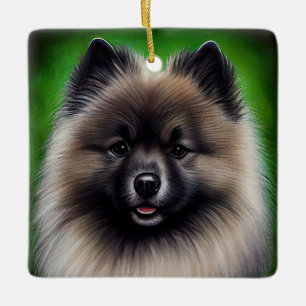 Adorno De Cerámica Perro Keeshond con vestido de San Patricio