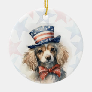 Adorno De Cerámica Perro King Charles Spaniel, 4 de julio Personaliza