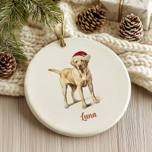 Adorno De Cerámica Perro Labrador Amarillo Navidad Personalizada