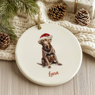 Adorno De Cerámica Perro Labrador de Chocolate Navidad Personalizada