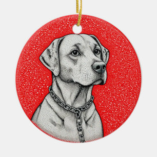 Adorno De Cerámica perro labrador dentro de un círculo decorativo