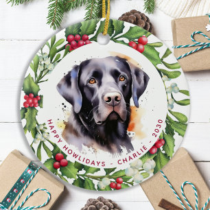 Adorno De Cerámica Perro Labrador Negro Navidades de guirnaldas perso