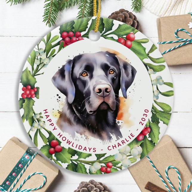 Adorno De Cerámica Perro Labrador Negro Navidades de guirnaldas perso (Subido por el creador)