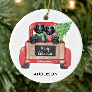 Adorno De Cerámica Perro Labrador Negro Personaliza Camión Rojo de Na
