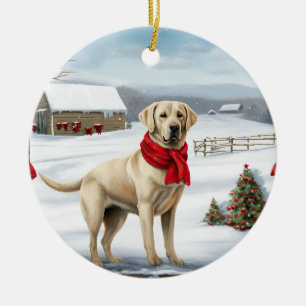 Adorno De Cerámica Perro Labrador Retriever en la nieve Navidad