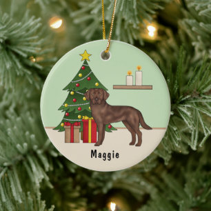 Adorno De Cerámica Perro Labrador Retriever Marrón con árbol de Navid
