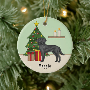 Adorno De Cerámica Perro Labrador Retriever Negro Con Árbol de Navida