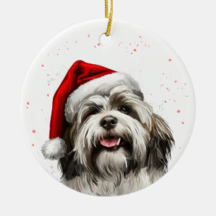 Adorno De Cerámica Perro Lhasa Apso Feliz Navidad Personalizada