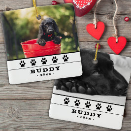 Adorno De Cerámica Perro lindo 2 fotos Black Paws Holiday Keepsake