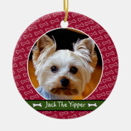 Adorno De Cerámica Perro lindo personalizado hueso de perro rojo verd