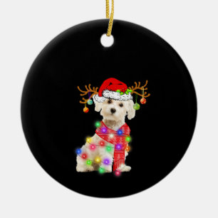 Adorno De Cerámica Perro Lover Faro maltés Santa Hat Xmas