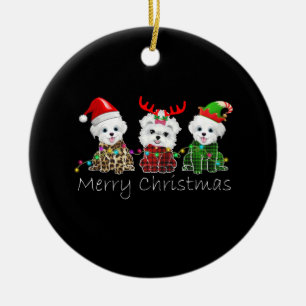 Adorno De Cerámica Perro Lover Feliz Navidad maltés