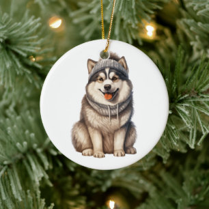 Adorno De Cerámica Perro malamute de Alaska personalizado