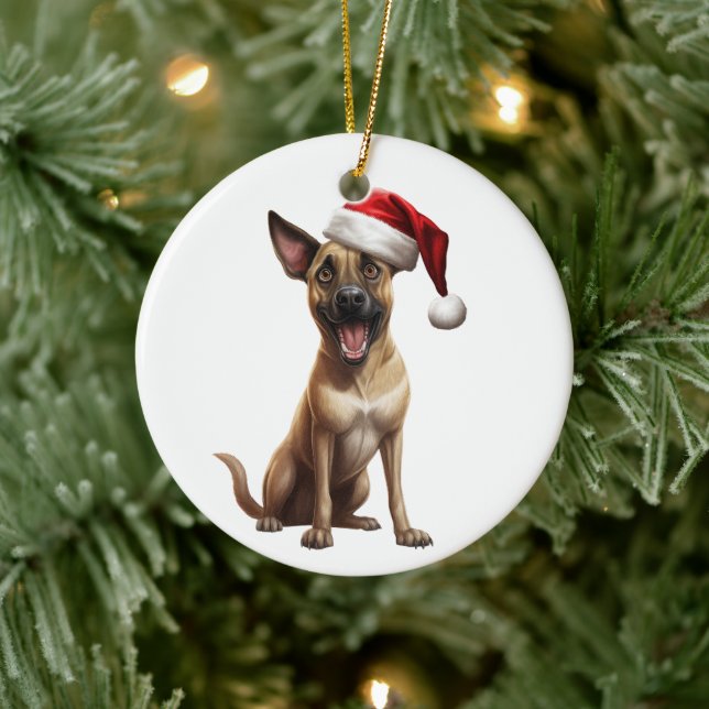Adorno De Cerámica Perro Malinois Belga Divertido Personalizado (Árbol)
