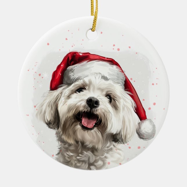 Adorno De Cerámica Perro maltés feliz Navidad Personalizado (Frente)
