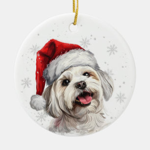 Adorno De Cerámica Perro Maltés Navidad Personalizado
