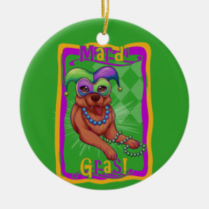 Adorno De Cerámica Perro Mardi Gras