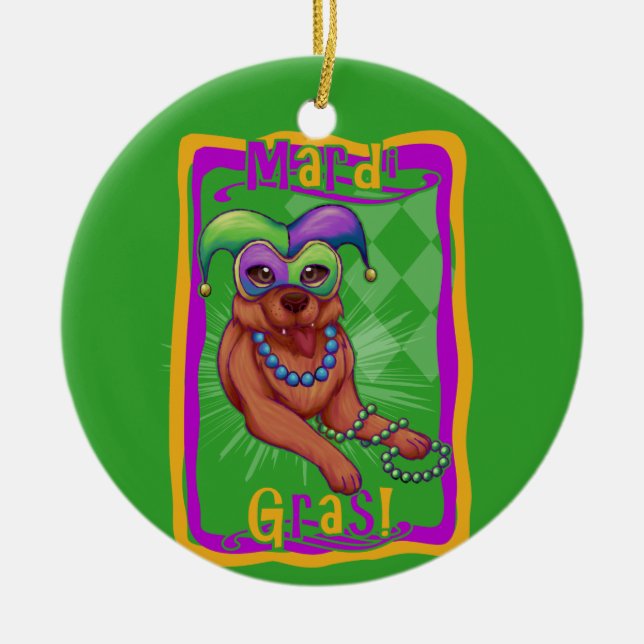 Adorno De Cerámica Perro Mardi Gras (Frente)