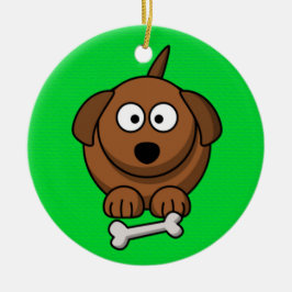 Adorno De Cerámica Perro marrón con hueso en verde