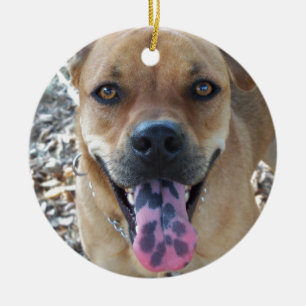 Adorno De Cerámica Perro marrón feliz con lengua manchada