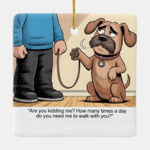 Adorno De Cerámica Perro Marrón Gruñón Divertido Caminando Dibujo Ani