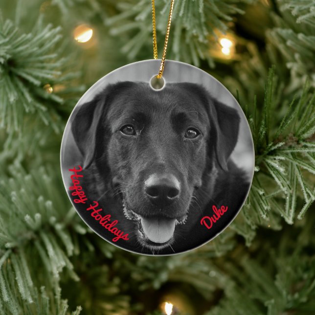 Adorno De Cerámica Perro Mascota fotográfico del labrador negro (Árbol)
