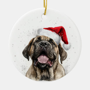 Adorno De Cerámica Perro Mastín Feliz Navidad Personalizada