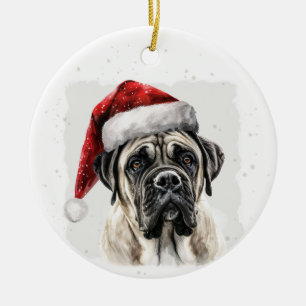 Adorno De Cerámica Perro Mastín Navidad Personalizado