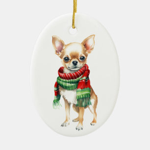 Adorno De Cerámica Perro navidad, Navidad Chihuahua