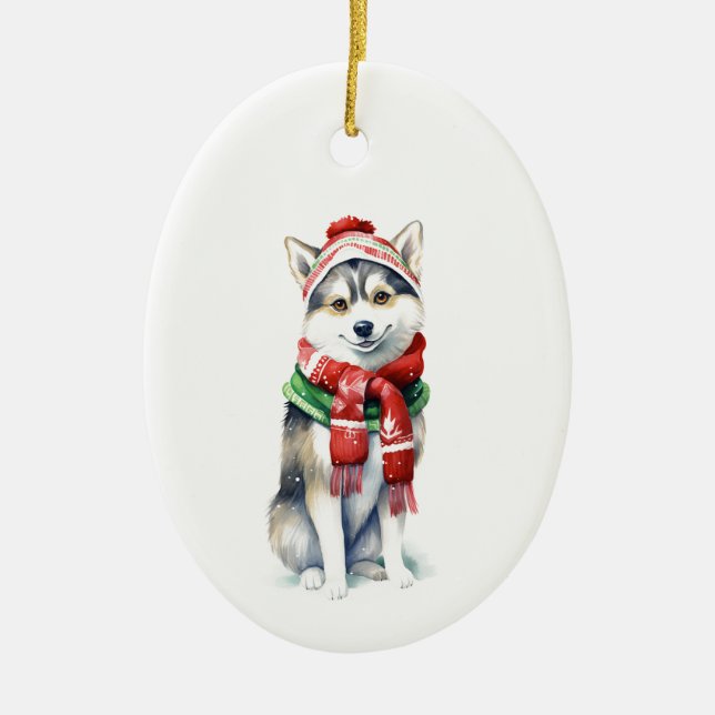 Adorno De Cerámica Perro navidad, perro de vacaciones, (Frente)