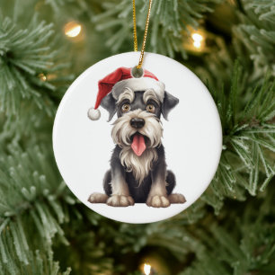 Adorno De Cerámica Perro Navideño Personalizado Miniatura Schnauzer D