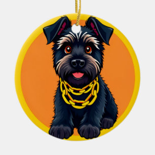 Adorno De Cerámica Perro negro de dibujos animados adorable que lleva